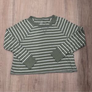 Aerie Olive and White Striped Cropped Oversized Top